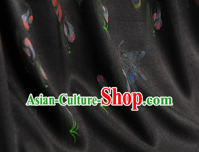 China Black Jacquard Satin Traditional Cheongsam Cloth Classical Printing Butterfly Pattern Silk Fabric China Black Jacquard Satin Traditional Cheongsam Cloth Classical Printing Butterfly Pattern Silk Fabric