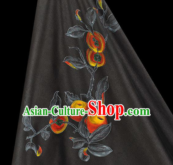 China Jacquard Satin Traditional Cheongsam Cloth Classical Printing Persimmon Pattern Black Silk Fabric China Jacquard Satin Traditional Cheongsam Cloth Classical Printing Persimmon Pattern Black Silk Fabric