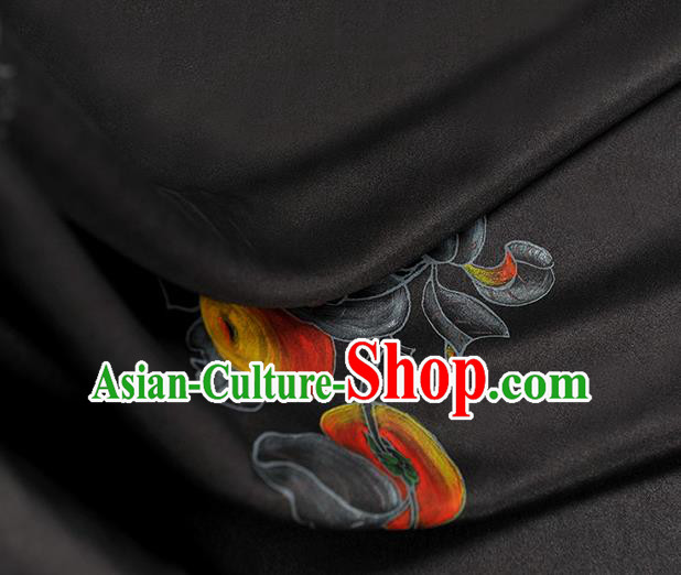 China Jacquard Satin Traditional Cheongsam Cloth Classical Printing Persimmon Pattern Black Silk Fabric China Jacquard Satin Traditional Cheongsam Cloth Classical Printing Persimmon Pattern Black Silk Fabric