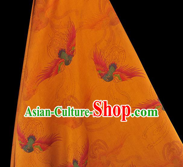 Chinese Classical Phoenix Pattern Gambiered Guangdong Gauze Cheongsam Silk Fabric Traditional Yellow Silk Drapery Chinese Classical Phoenix Pattern Gambiered Guangdong Gauze Cheongsam Silk Fabric Traditional Yellow Silk Drapery