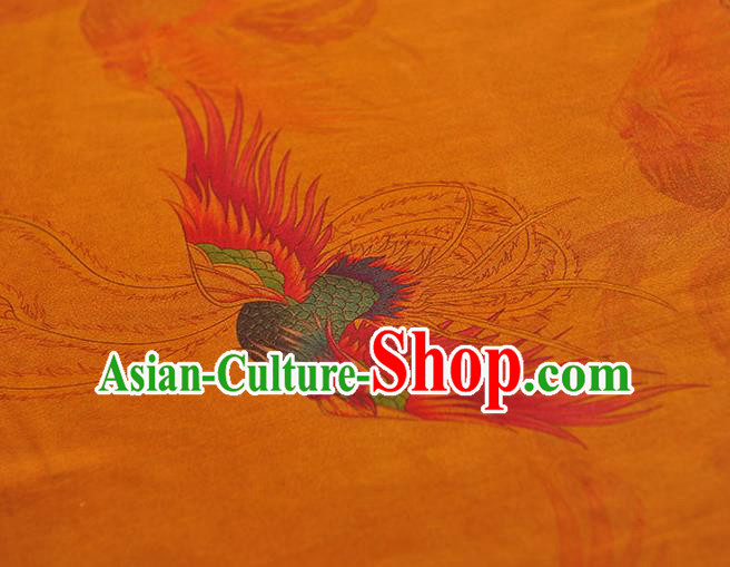 Chinese Classical Phoenix Pattern Gambiered Guangdong Gauze Cheongsam Silk Fabric Traditional Yellow Silk Drapery Chinese Classical Phoenix Pattern Gambiered Guangdong Gauze Cheongsam Silk Fabric Traditional Yellow Silk Drapery