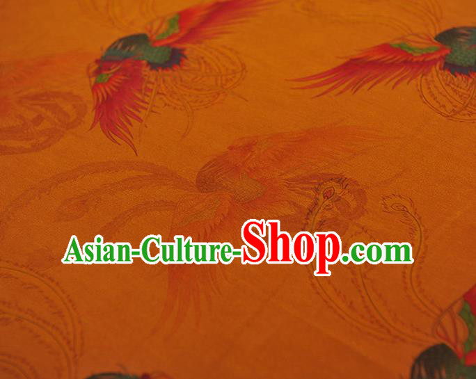Chinese Classical Phoenix Pattern Gambiered Guangdong Gauze Cheongsam Silk Fabric Traditional Yellow Silk Drapery Chinese Classical Phoenix Pattern Gambiered Guangdong Gauze Cheongsam Silk Fabric Traditional Yellow Silk Drapery