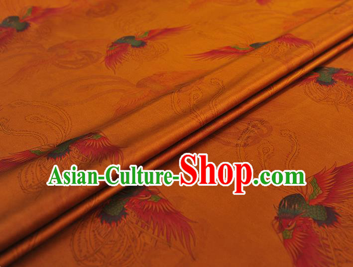 Chinese Classical Phoenix Pattern Gambiered Guangdong Gauze Cheongsam Silk Fabric Traditional Yellow Silk Drapery Chinese Classical Phoenix Pattern Gambiered Guangdong Gauze Cheongsam Silk Fabric Traditional Yellow Silk Drapery