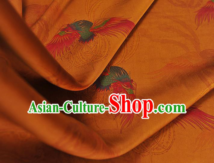 Chinese Classical Phoenix Pattern Gambiered Guangdong Gauze Cheongsam Silk Fabric Traditional Yellow Silk Drapery Chinese Classical Phoenix Pattern Gambiered Guangdong Gauze Cheongsam Silk Fabric Traditional Yellow Silk Drapery
