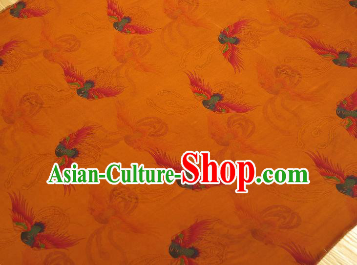 Chinese Classical Phoenix Pattern Gambiered Guangdong Gauze Cheongsam Silk Fabric Traditional Yellow Silk Drapery Chinese Classical Phoenix Pattern Gambiered Guangdong Gauze Cheongsam Silk Fabric Traditional Yellow Silk Drapery