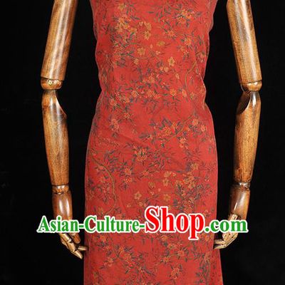 Chinese Cheongsam Silk Fabric Traditional Silk Drapery Classical Floral Pattern Red Gambiered Guangdong Gauze