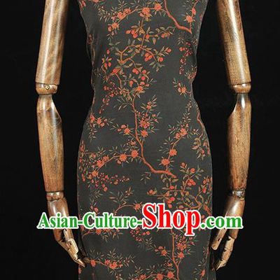 Chinese Classical Floral Pattern Gambiered Guangdong Gauze Cheongsam Black Silk Fabric Traditional Silk Drapery