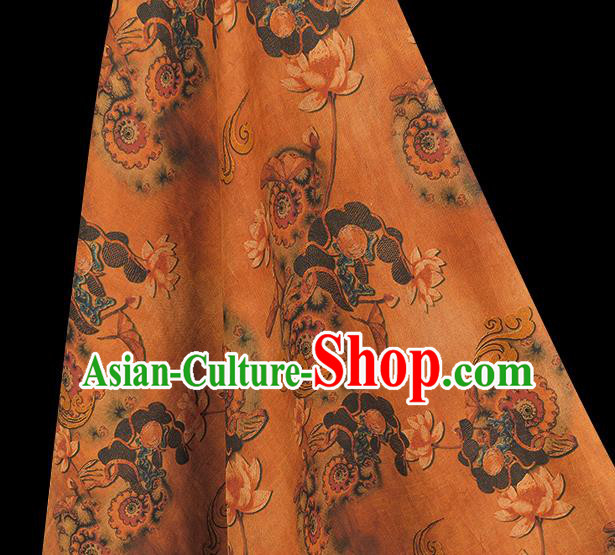 Chinese Classical Lotus Pattern Ginger Gambiered Guangdong Gauze Cheongsam Cloth Fabric Traditional Silk Drapery Chinese Classical Lotus Pattern Ginger Gambiered Guangdong Gauze Cheongsam Cloth Fabric Traditional Silk Drapery