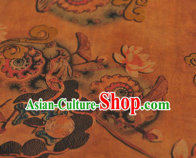 Chinese Classical Lotus Pattern Ginger Gambiered Guangdong Gauze Cheongsam Cloth Fabric Traditional Silk Drapery Chinese Classical Lotus Pattern Ginger Gambiered Guangdong Gauze Cheongsam Cloth Fabric Traditional Silk Drapery