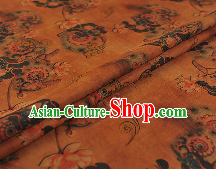 Chinese Classical Lotus Pattern Ginger Gambiered Guangdong Gauze Cheongsam Cloth Fabric Traditional Silk Drapery Chinese Classical Lotus Pattern Ginger Gambiered Guangdong Gauze Cheongsam Cloth Fabric Traditional Silk Drapery