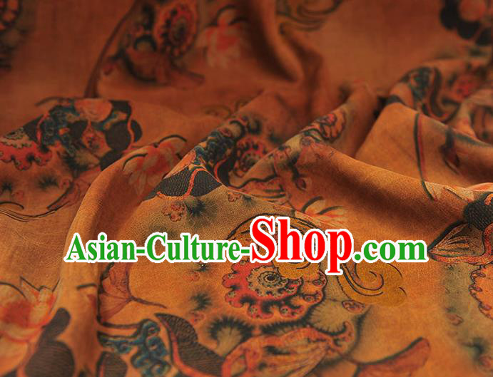 Chinese Classical Lotus Pattern Ginger Gambiered Guangdong Gauze Cheongsam Cloth Fabric Traditional Silk Drapery Chinese Classical Lotus Pattern Ginger Gambiered Guangdong Gauze Cheongsam Cloth Fabric Traditional Silk Drapery