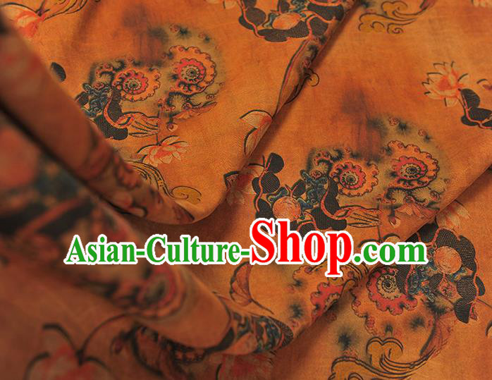 Chinese Classical Lotus Pattern Ginger Gambiered Guangdong Gauze Cheongsam Cloth Fabric Traditional Silk Drapery Chinese Classical Lotus Pattern Ginger Gambiered Guangdong Gauze Cheongsam Cloth Fabric Traditional Silk Drapery