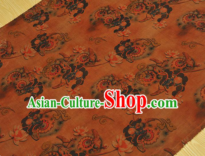 Chinese Classical Lotus Pattern Ginger Gambiered Guangdong Gauze Cheongsam Cloth Fabric Traditional Silk Drapery Chinese Classical Lotus Pattern Ginger Gambiered Guangdong Gauze Cheongsam Cloth Fabric Traditional Silk Drapery