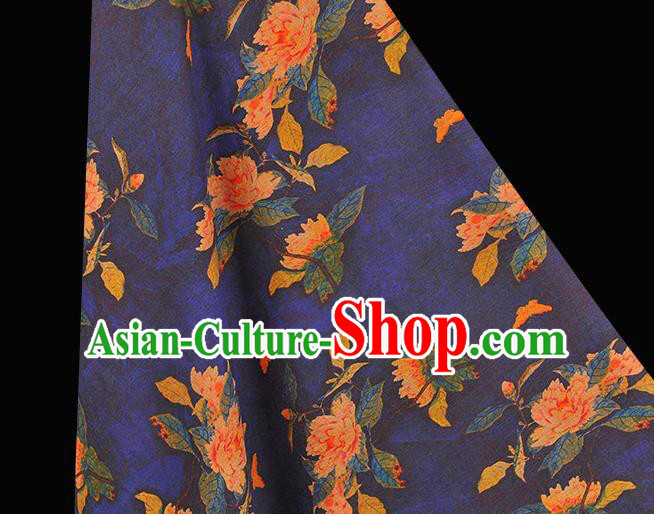 Chinese Cheongsam Blue Cloth Fabric Traditional Classical Peony Pattern Gambiered Guangdong Gauze Silk Drapery Chinese Cheongsam Blue Cloth Fabric Traditional Classical Peony Pattern Gambiered Guangdong Gauze Silk Drapery
