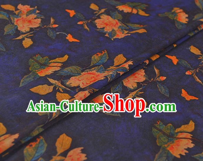 Chinese Cheongsam Blue Cloth Fabric Traditional Classical Peony Pattern Gambiered Guangdong Gauze Silk Drapery Chinese Cheongsam Blue Cloth Fabric Traditional Classical Peony Pattern Gambiered Guangdong Gauze Silk Drapery