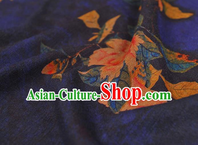 Chinese Cheongsam Blue Cloth Fabric Traditional Classical Peony Pattern Gambiered Guangdong Gauze Silk Drapery Chinese Cheongsam Blue Cloth Fabric Traditional Classical Peony Pattern Gambiered Guangdong Gauze Silk Drapery