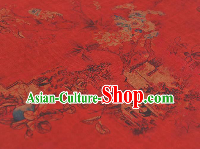 Chinese Traditional Cheongsam Cloth Classical Peach Blossom Pattern Gambiered Guangdong Gauze Red Silk Fabric Chinese Traditional Cheongsam Cloth Classical Peach Blossom Pattern Gambiered Guangdong Gauze Red Silk Fabric