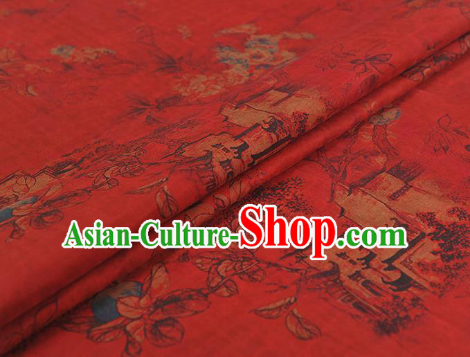 Chinese Traditional Cheongsam Cloth Classical Peach Blossom Pattern Gambiered Guangdong Gauze Red Silk Fabric Chinese Traditional Cheongsam Cloth Classical Peach Blossom Pattern Gambiered Guangdong Gauze Red Silk Fabric