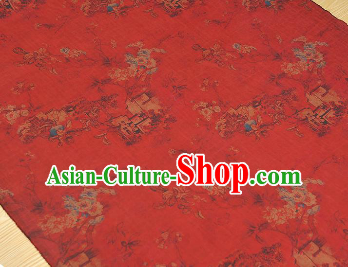 Chinese Traditional Cheongsam Cloth Classical Peach Blossom Pattern Gambiered Guangdong Gauze Red Silk Fabric Chinese Traditional Cheongsam Cloth Classical Peach Blossom Pattern Gambiered Guangdong Gauze Red Silk Fabric