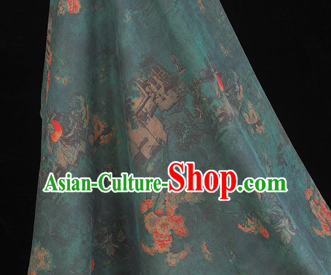 Chinese Traditional Gambiered Guangdong Gauze Cheongsam Cloth Classical Peach Blossom Pattern Atrovirens Silk Fabric Chinese Traditional Gambiered Guangdong Gauze Cheongsam Cloth Classical Peach Blossom Pattern Atrovirens Silk Fabric