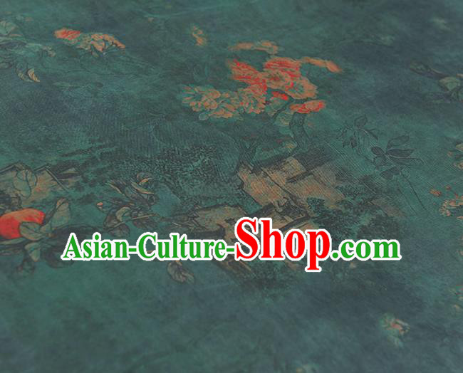 Chinese Traditional Gambiered Guangdong Gauze Cheongsam Cloth Classical Peach Blossom Pattern Atrovirens Silk Fabric Chinese Traditional Gambiered Guangdong Gauze Cheongsam Cloth Classical Peach Blossom Pattern Atrovirens Silk Fabric
