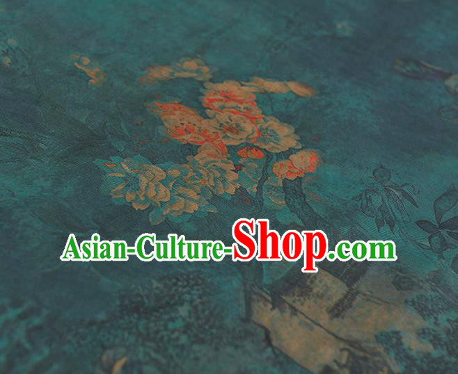 Chinese Traditional Gambiered Guangdong Gauze Cheongsam Cloth Classical Peach Blossom Pattern Atrovirens Silk Fabric Chinese Traditional Gambiered Guangdong Gauze Cheongsam Cloth Classical Peach Blossom Pattern Atrovirens Silk Fabric