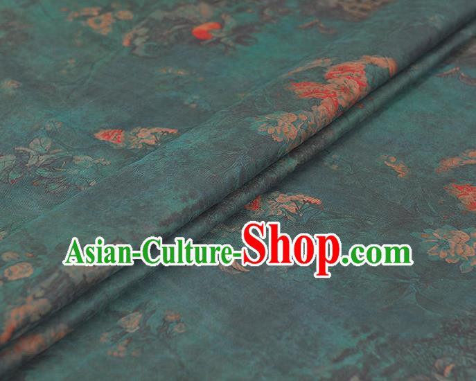 Chinese Traditional Gambiered Guangdong Gauze Cheongsam Cloth Classical Peach Blossom Pattern Atrovirens Silk Fabric Chinese Traditional Gambiered Guangdong Gauze Cheongsam Cloth Classical Peach Blossom Pattern Atrovirens Silk Fabric