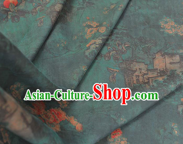 Chinese Traditional Gambiered Guangdong Gauze Cheongsam Cloth Classical Peach Blossom Pattern Atrovirens Silk Fabric Chinese Traditional Gambiered Guangdong Gauze Cheongsam Cloth Classical Peach Blossom Pattern Atrovirens Silk Fabric