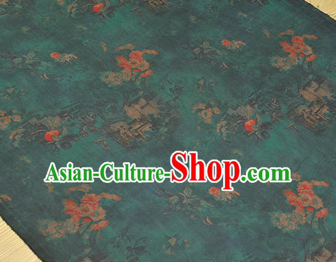 Chinese Traditional Gambiered Guangdong Gauze Cheongsam Cloth Classical Peach Blossom Pattern Atrovirens Silk Fabric Chinese Traditional Gambiered Guangdong Gauze Cheongsam Cloth Classical Peach Blossom Pattern Atrovirens Silk Fabric