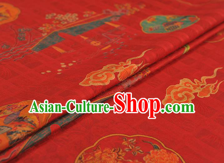 Chinese Traditional Red Gambiered Guangdong Gauze Cheongsam Cloth Classical Bridge Flowers Pattern Silk Fabric Chinese Traditional Red Gambiered Guangdong Gauze Cheongsam Cloth Classical Bridge Flowers Pattern Silk Fabric
