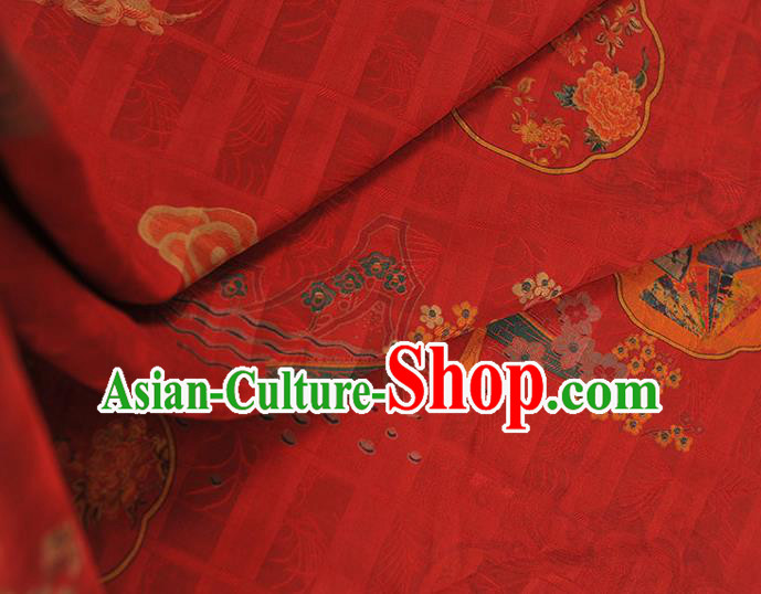 Chinese Traditional Red Gambiered Guangdong Gauze Cheongsam Cloth Classical Bridge Flowers Pattern Silk Fabric Chinese Traditional Red Gambiered Guangdong Gauze Cheongsam Cloth Classical Bridge Flowers Pattern Silk Fabric