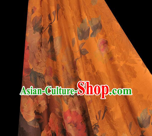 Chinese Traditional Ginger Gambiered Guangdong Gauze Classical Flowers Pattern Silk Fabric Cheongsam Cloth Chinese Traditional Ginger Gambiered Guangdong Gauze Classical Flowers Pattern Silk Fabric Cheongsam Cloth