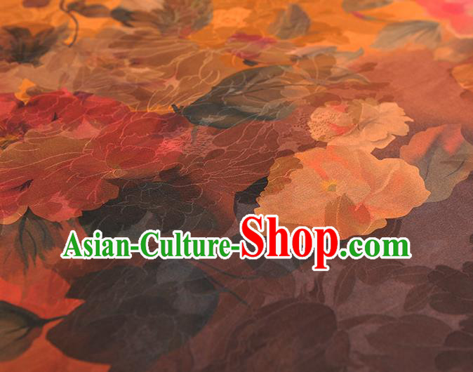 Chinese Traditional Ginger Gambiered Guangdong Gauze Classical Flowers Pattern Silk Fabric Cheongsam Cloth Chinese Traditional Ginger Gambiered Guangdong Gauze Classical Flowers Pattern Silk Fabric Cheongsam Cloth