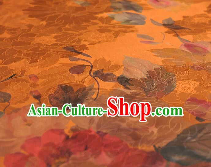 Chinese Traditional Ginger Gambiered Guangdong Gauze Classical Flowers Pattern Silk Fabric Cheongsam Cloth Chinese Traditional Ginger Gambiered Guangdong Gauze Classical Flowers Pattern Silk Fabric Cheongsam Cloth