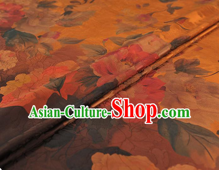 Chinese Traditional Ginger Gambiered Guangdong Gauze Classical Flowers Pattern Silk Fabric Cheongsam Cloth Chinese Traditional Ginger Gambiered Guangdong Gauze Classical Flowers Pattern Silk Fabric Cheongsam Cloth