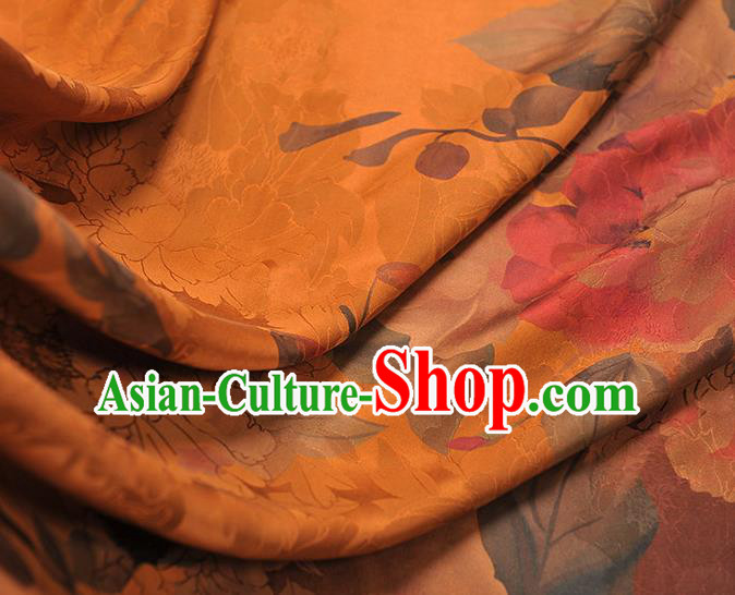 Chinese Traditional Ginger Gambiered Guangdong Gauze Classical Flowers Pattern Silk Fabric Cheongsam Cloth Chinese Traditional Ginger Gambiered Guangdong Gauze Classical Flowers Pattern Silk Fabric Cheongsam Cloth