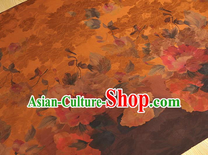 Chinese Traditional Ginger Gambiered Guangdong Gauze Classical Flowers Pattern Silk Fabric Cheongsam Cloth Chinese Traditional Ginger Gambiered Guangdong Gauze Classical Flowers Pattern Silk Fabric Cheongsam Cloth