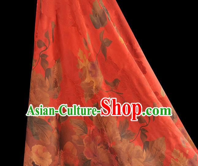 Chinese Classical Flowers Pattern Silk Fabric Cheongsam Cloth Traditional Red Gambiered Guangdong Gauze Chinese Classical Flowers Pattern Silk Fabric Cheongsam Cloth Traditional Red Gambiered Guangdong Gauze