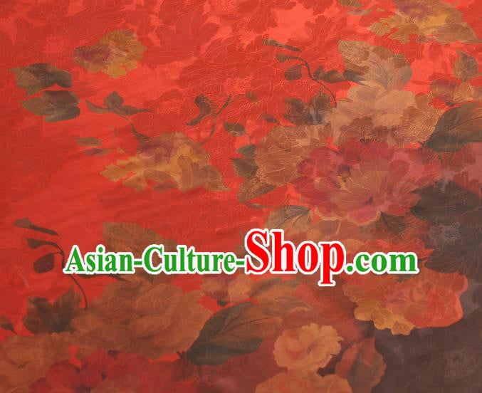 Chinese Classical Flowers Pattern Silk Fabric Cheongsam Cloth Traditional Red Gambiered Guangdong Gauze Chinese Classical Flowers Pattern Silk Fabric Cheongsam Cloth Traditional Red Gambiered Guangdong Gauze