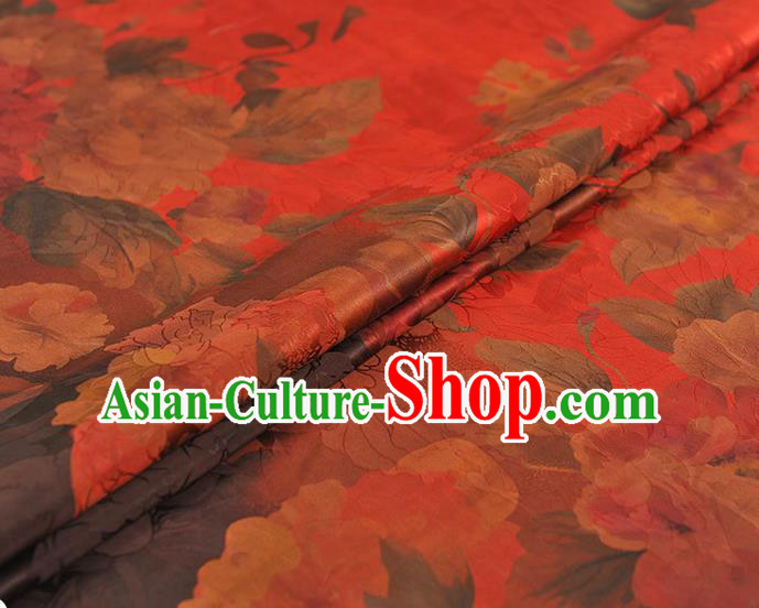 Chinese Classical Flowers Pattern Silk Fabric Cheongsam Cloth Traditional Red Gambiered Guangdong Gauze Chinese Classical Flowers Pattern Silk Fabric Cheongsam Cloth Traditional Red Gambiered Guangdong Gauze