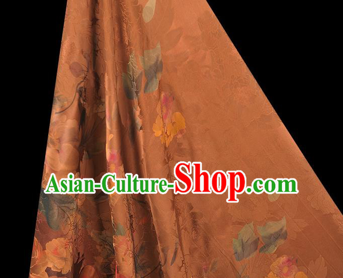 Chinese Classical Flowers Pattern Silk Fabric Traditional Gambiered Guangdong Gauze Brown Satin Cheongsam Cloth Chinese Classical Flowers Pattern Silk Fabric Traditional Gambiered Guangdong Gauze Brown Satin Cheongsam Cloth