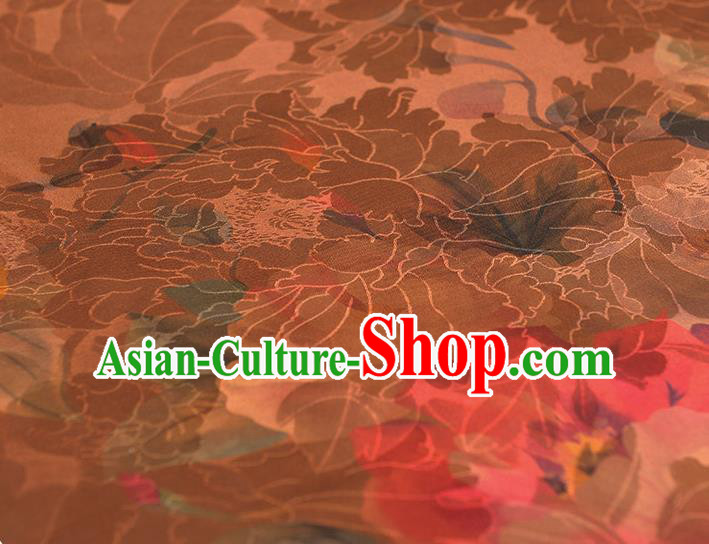 Chinese Classical Flowers Pattern Silk Fabric Traditional Gambiered Guangdong Gauze Brown Satin Cheongsam Cloth Chinese Classical Flowers Pattern Silk Fabric Traditional Gambiered Guangdong Gauze Brown Satin Cheongsam Cloth
