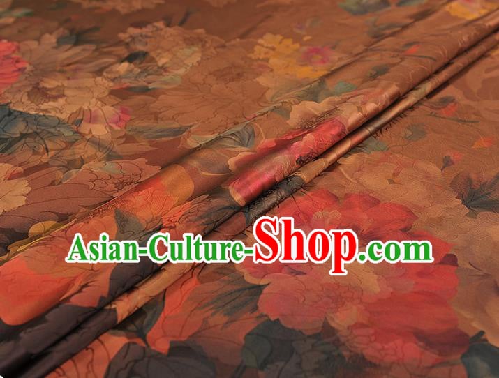 Chinese Classical Flowers Pattern Silk Fabric Traditional Gambiered Guangdong Gauze Brown Satin Cheongsam Cloth Chinese Classical Flowers Pattern Silk Fabric Traditional Gambiered Guangdong Gauze Brown Satin Cheongsam Cloth