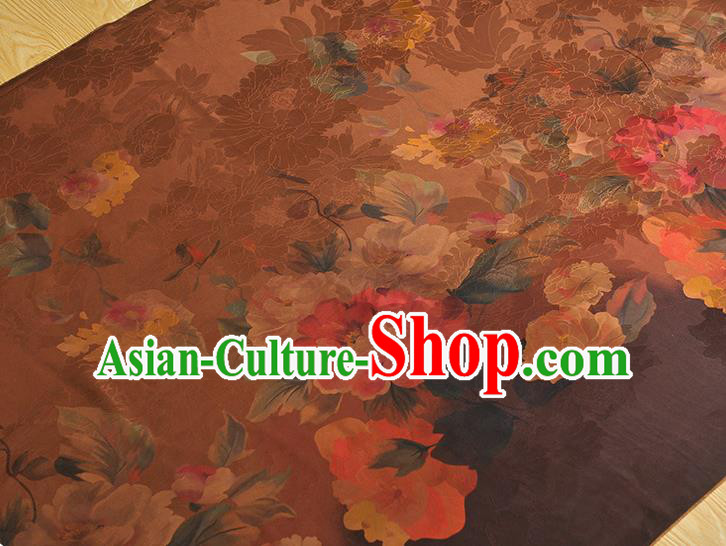 Chinese Classical Flowers Pattern Silk Fabric Traditional Gambiered Guangdong Gauze Brown Satin Cheongsam Cloth Chinese Classical Flowers Pattern Silk Fabric Traditional Gambiered Guangdong Gauze Brown Satin Cheongsam Cloth