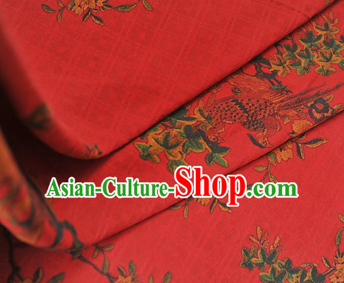 Chinese Classical Begonia Birds Pattern Red Silk Fabric Traditional Gambiered Guangdong Gauze Cheongsam Cloth
