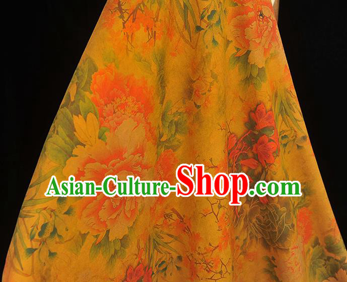 Chinese Traditional Cheongsam Yellow Cloth Silk Fabric Classical Peony Pattern Gambiered Guangdong Gauze Chinese Traditional Cheongsam Yellow Cloth Silk Fabric Classical Peony Pattern Gambiered Guangdong Gauze