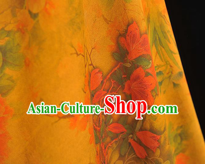 Chinese Traditional Cheongsam Yellow Cloth Silk Fabric Classical Peony Pattern Gambiered Guangdong Gauze Chinese Traditional Cheongsam Yellow Cloth Silk Fabric Classical Peony Pattern Gambiered Guangdong Gauze