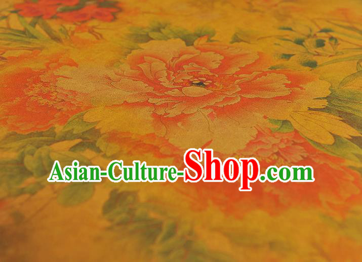 Chinese Traditional Cheongsam Yellow Cloth Silk Fabric Classical Peony Pattern Gambiered Guangdong Gauze Chinese Traditional Cheongsam Yellow Cloth Silk Fabric Classical Peony Pattern Gambiered Guangdong Gauze