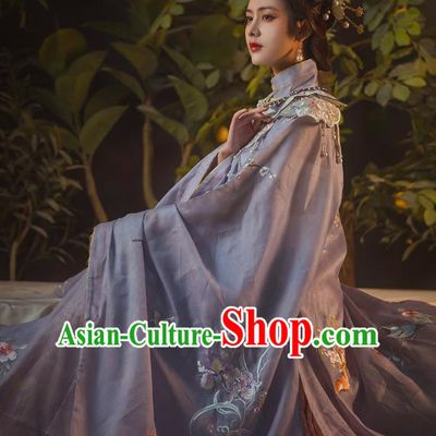 Traditional China Ming Dynasty Noble Countess Lilac Hanfu Dress Ancient Imperial Consort Historical Clothing