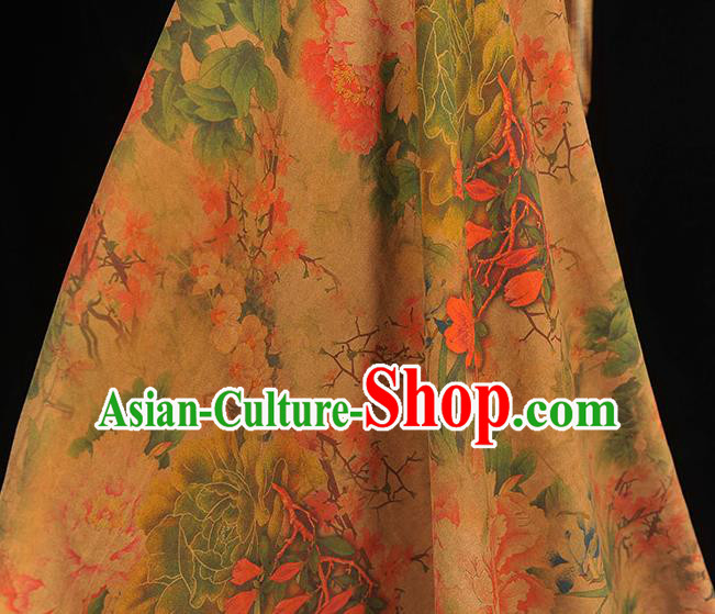 Chinese Silk Fabric Classical Peony Pattern Gambiered Guangdong Gauze Traditional Cheongsam Ginger Cloth Chinese Silk Fabric Classical Peony Pattern Gambiered Guangdong Gauze Traditional Cheongsam Ginger Cloth